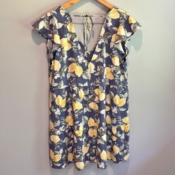 Abercrombie & Fitch Lemon Print Linen Blend Mini Dress - size Medium - Picture 5 of 7